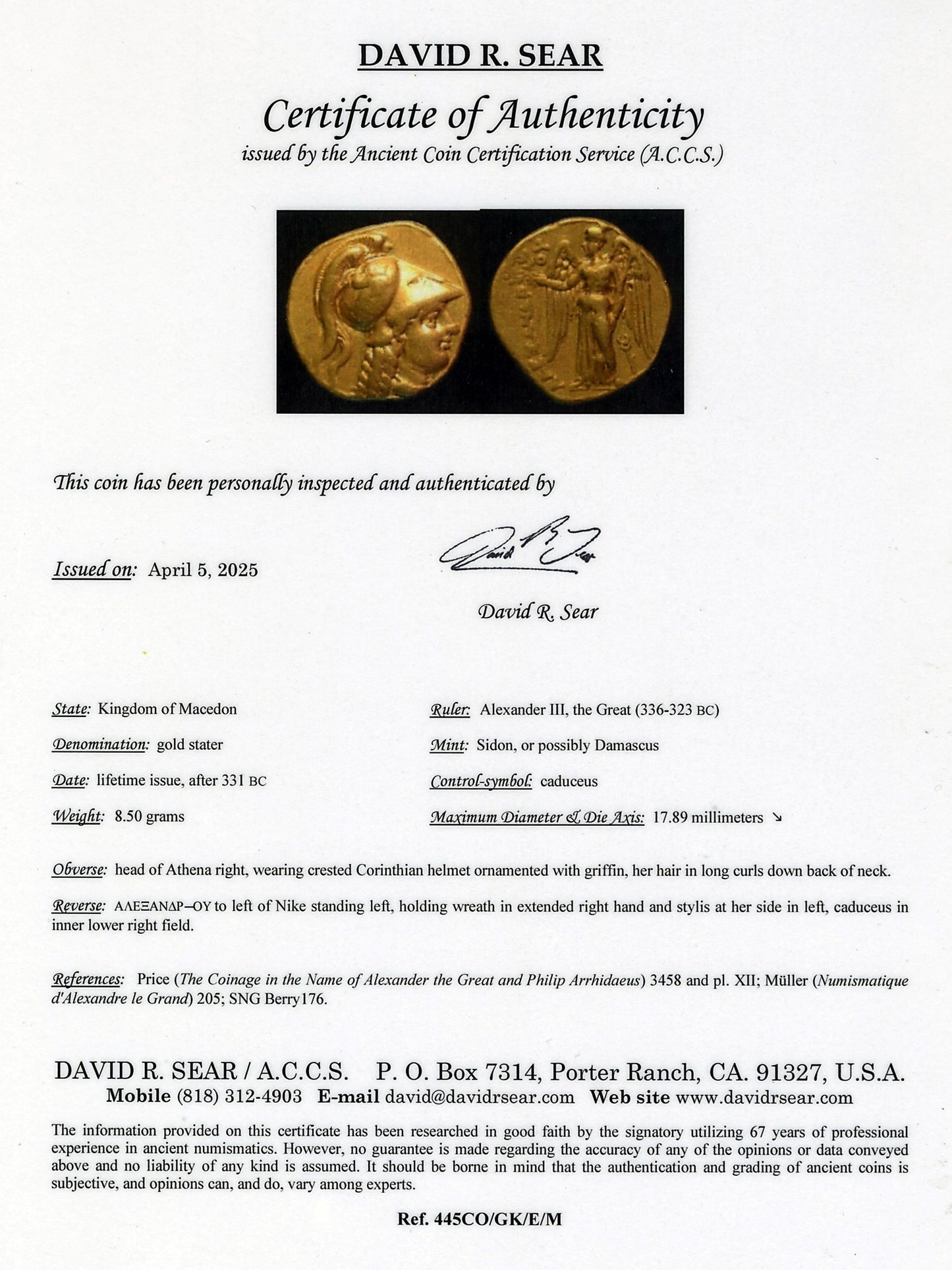 Kings of Macedon. Sidon. Gold Stater, Alexander III "the Great" (336-323 BC).