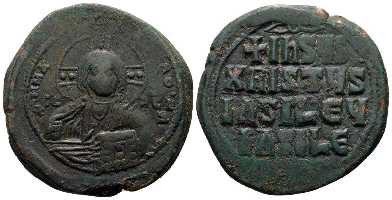 Byzantine Bronze Christ King of King Coin-Follis-AD 976-1028