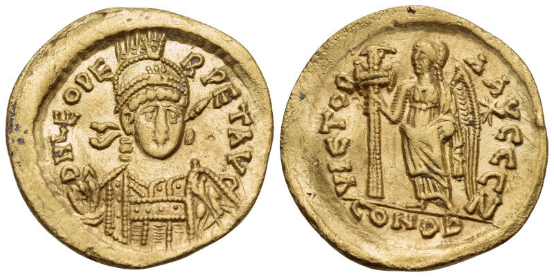 ancient gold Solidus byzantine coin with portrait of Leo I circa 457-474 Constantinople mint