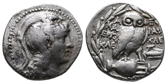 Ancient Coin, Attica. Athens circa 121-120 BC.  Tetradrachm AR. New Style Coinage, Athena/Owl