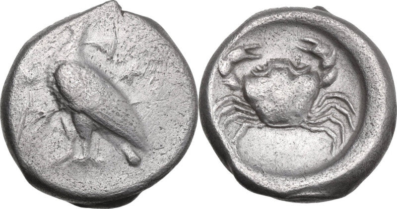 Ancient coin from Sicily Akragas silver Didrachm 478-470 BC Eagle standing left on Reverse a Crab within incuse circle.