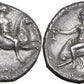 two sides pf ancient  coin Calabria boy on dolphin, and warrior on horseback