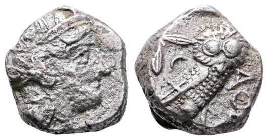 Ancient greek coin from Athens silver tetradrachm 350-300BC  with Athena and Owl