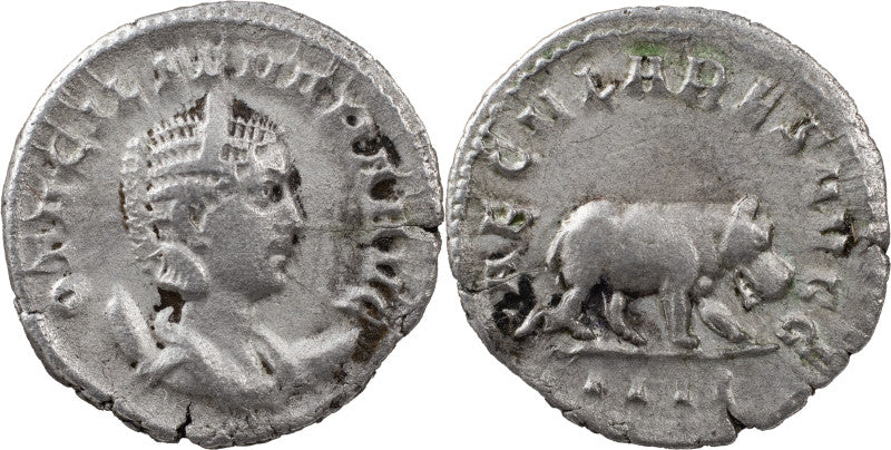 ancient Roman Empire coin, Otacilla Severa, circa 248AD,  Hippopotamus